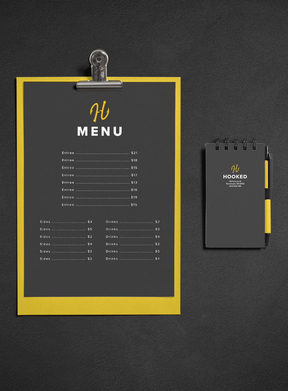 menu and notebook